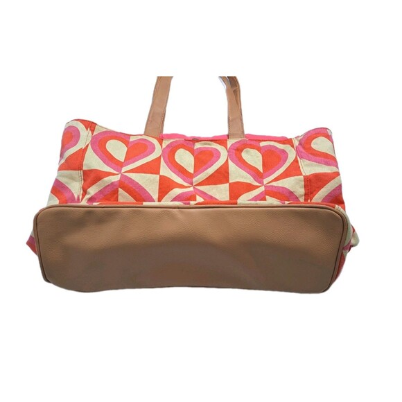 Hearts Retro Vintage Canvas Boat Tote Beach Travel Bag Red Pink White Brown DSW - Picture 3 of 7